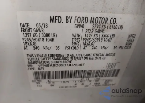 2013 Ford Explorer Xlt from USA, damaged, VIN 1FM5K8D85DGC76357
